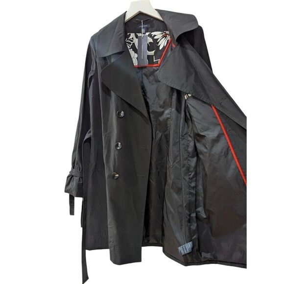 Tommy Hilfiger Black Trench Coat with Belted Waist & Double-Breasted Design NWT - Picture 4 of 6